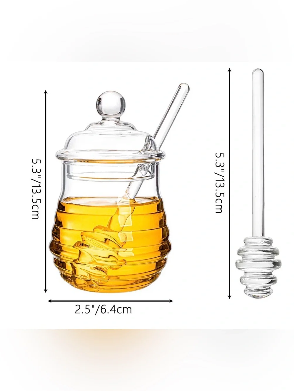 NEW Clear Glass Honey Jar with Dipper